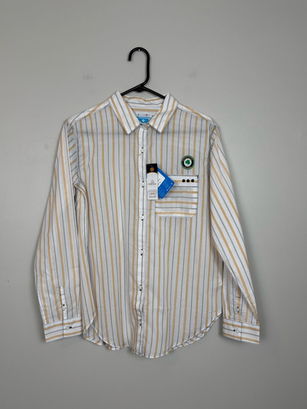 Columbia Women Small PFG Notre Dame Collegiate Sun Dritter Vertical Stripe Shirt